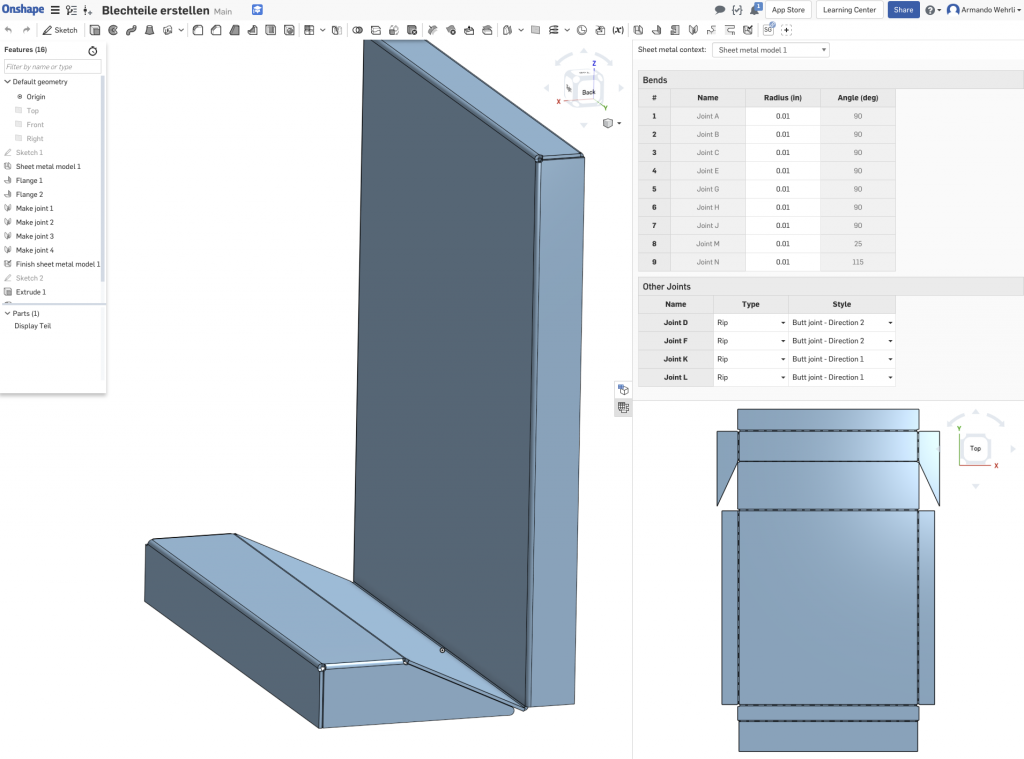 Blechteile in Onshape konstruieren